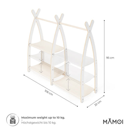 MAMOI® Children clothes rail Beige 95x106x32cm | Dressing up rail for kids made of Yarnwood | Baby wardrobe clothes storage modern design | Baby accessories | 100% ECO | MADE in EU