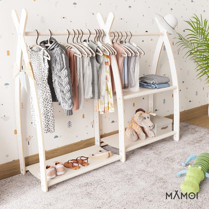 MAMOI® Children clothes rail Beige 95x106x32cm | Dressing up rail for kids made of Yarnwood | Baby wardrobe clothes storage modern design | Baby accessories | 100% ECO | MADE in EU