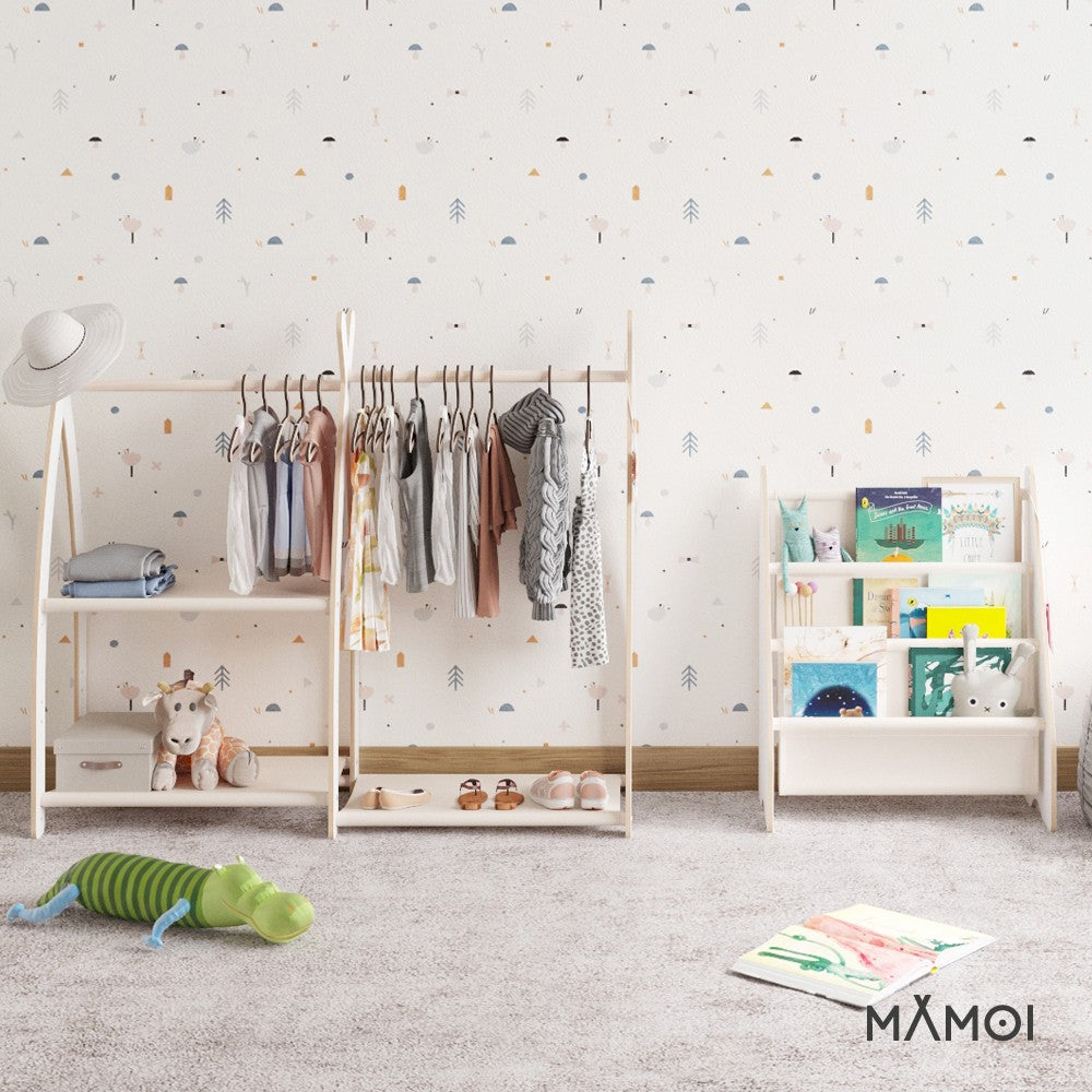 MAMOI® Children clothes rail Beige 95x106x32cm | Dressing up rail for kids made of Yarnwood | Baby wardrobe clothes storage modern design | Baby accessories | 100% ECO | MADE in EU