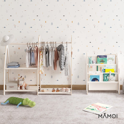 MAMOI® Children clothes rail Beige 95x106x32cm | Dressing up rail for kids made of Yarnwood | Baby wardrobe clothes storage modern design | Baby accessories | 100% ECO | MADE in EU