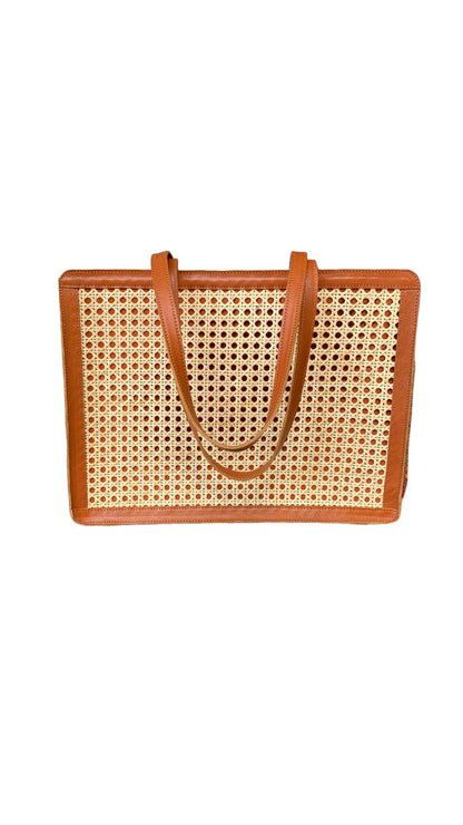 Kari Brown Bali Handmade Leather Rattan Webbing HandBag-1
