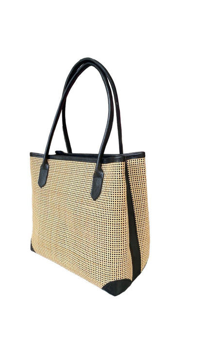 Amo Black Bali Handmade Leather Rattan Webbing HandBag