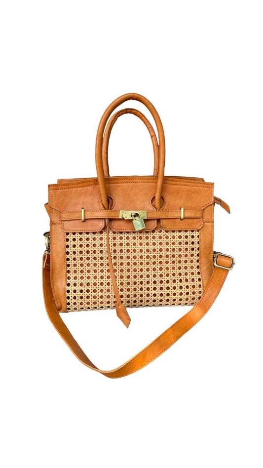 Hima Bali Handmade Leather Rattan Webbing HandBag