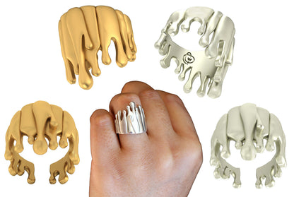 Antonio Wehrli Gravity Paint Drip Ring: Art into Jewelry-Silver & 18K Gold Plate