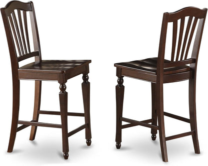 CHS-MAH-W Chelsea Counter Height Barstools - Slat Back Wooden Seat Chairs, Set of 2, Mahogany