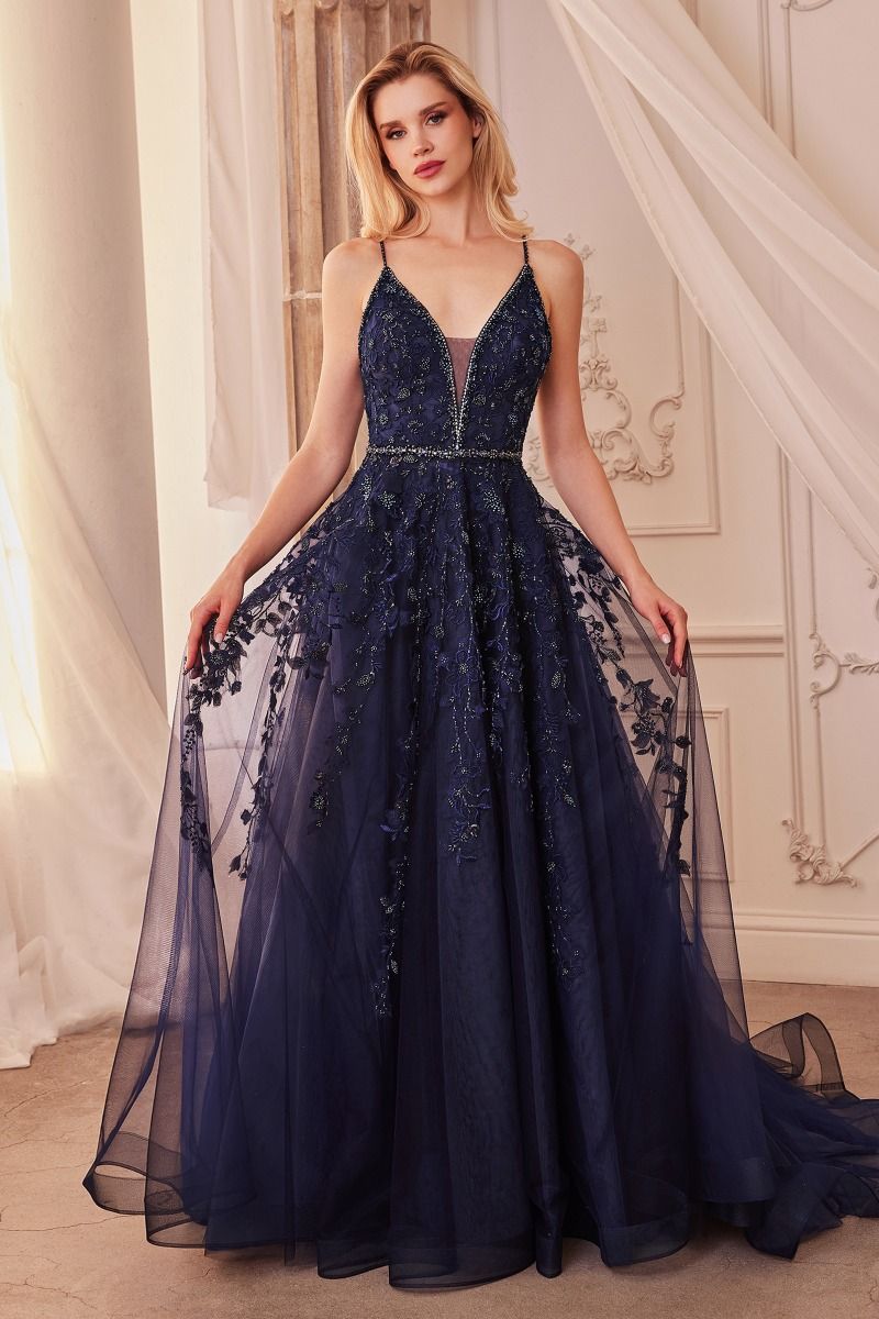 Navy Lace Ball Gown-2