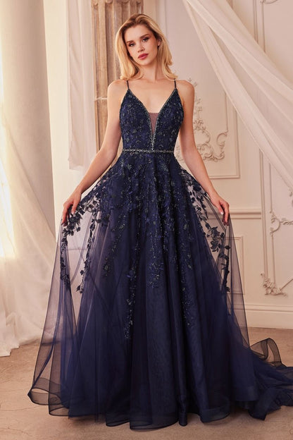 Navy Lace Ball Gown-2
