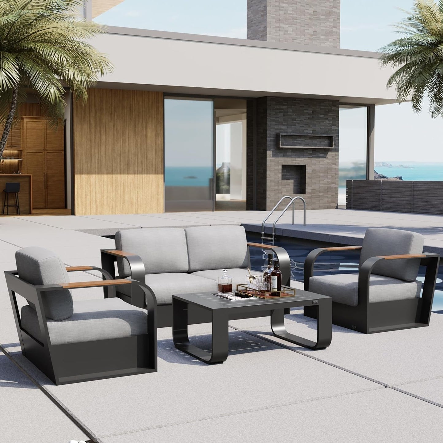 Modern Four Piece Patio Furniture Set with Deep Seating-0