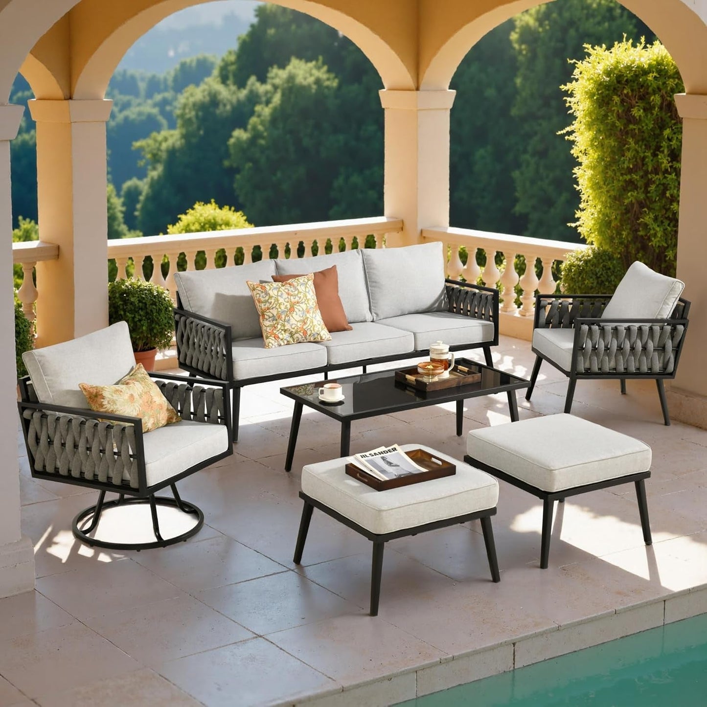 Outdoor Patio Furniture Set with Swivel Chair and Table