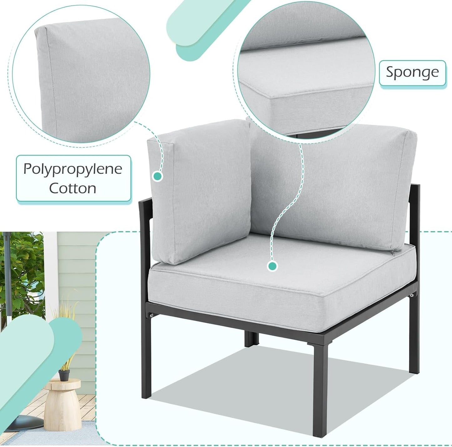 All Weather Aluminum Frame Patio Conversation Set, 7 Pieces Outdoor Patio Furniture, Patio Furniture Set, Outdoor Patio Set for Lawn, Garden, Balcony, Poolside, Conversation Set(Grey