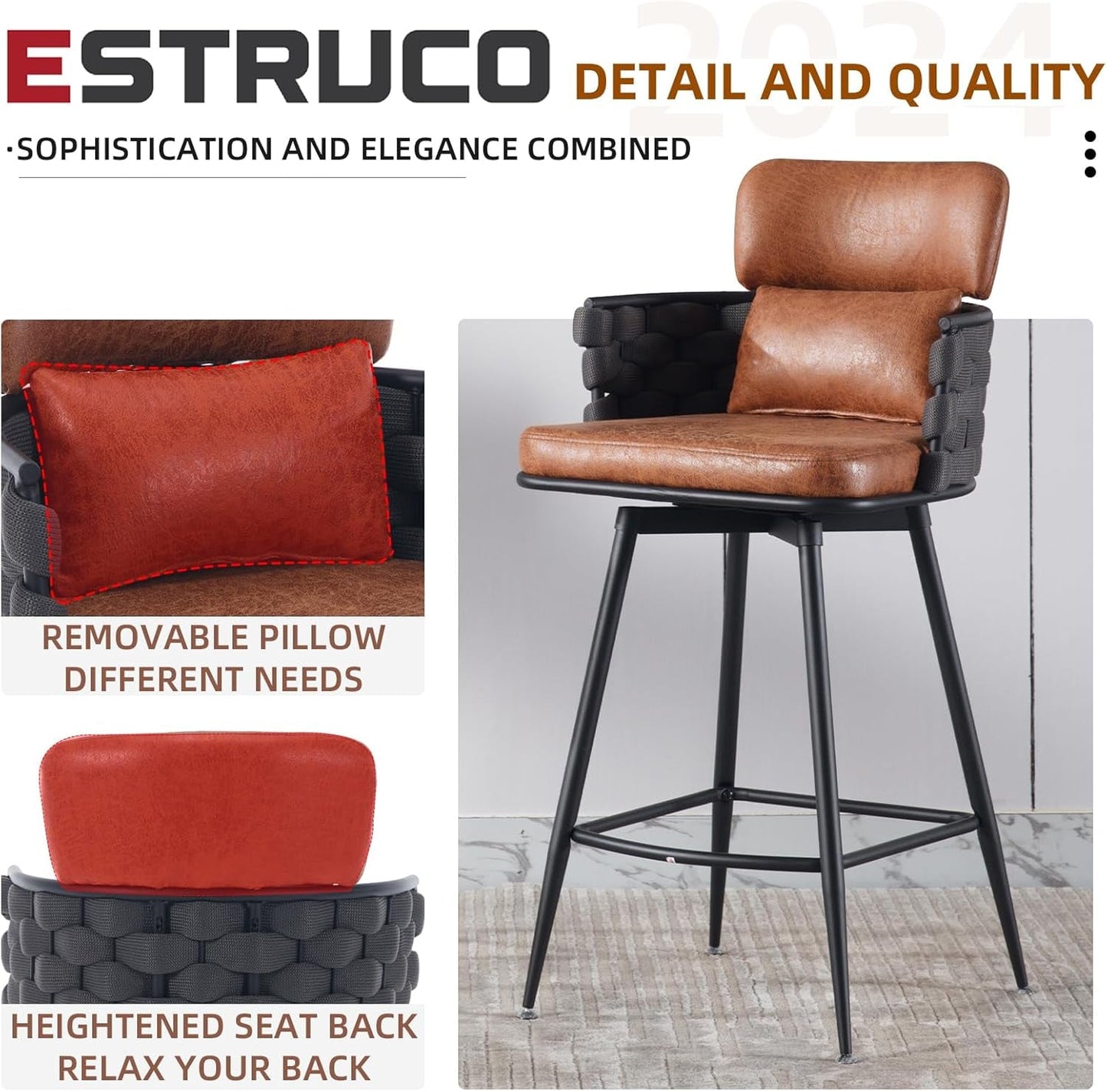 Hand Woven Counter Height Bar Stools Set of Two-2