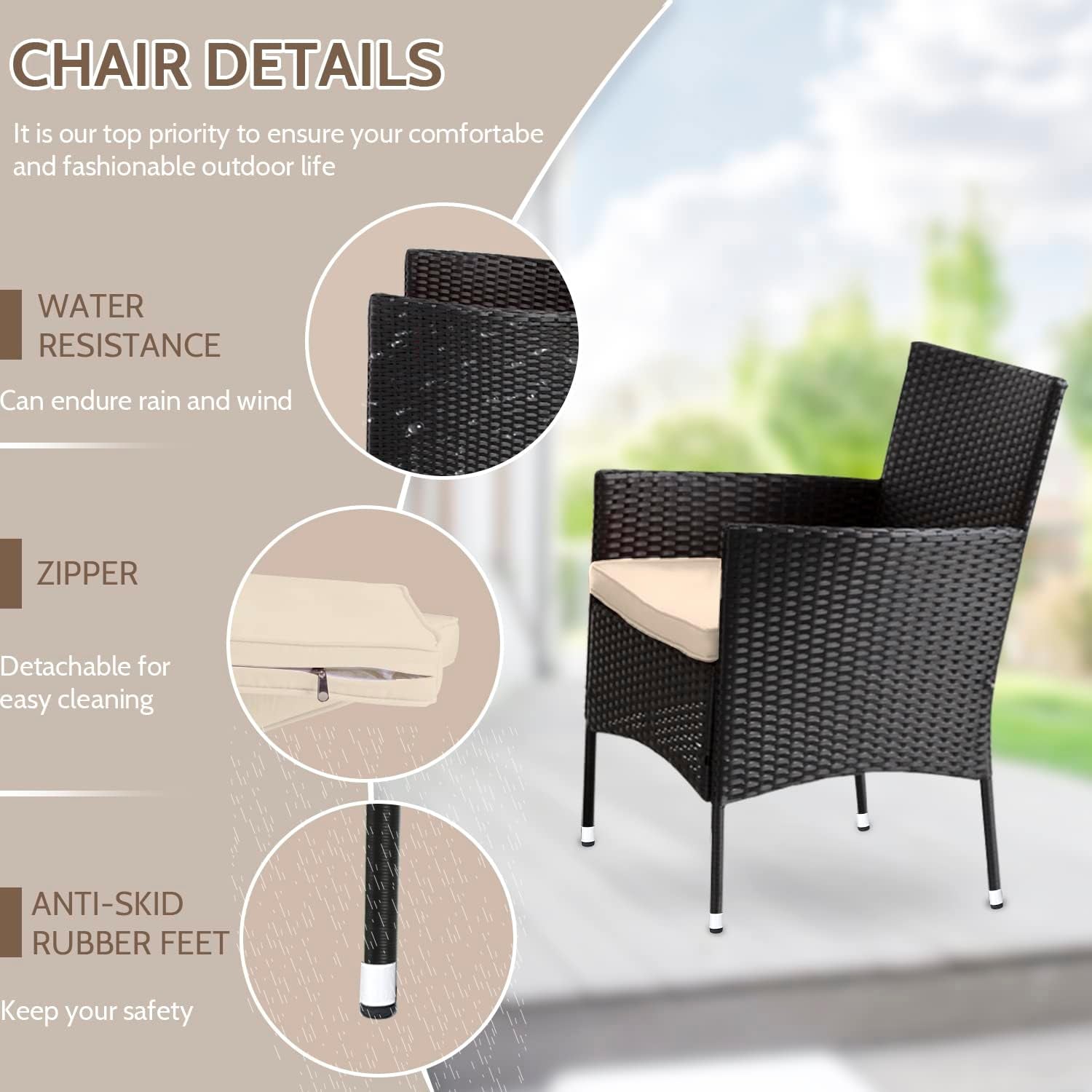 Patio Furniture Set 4 Pieces Outdoor Rattan Chair Wicker Sofa Garden Conversation Bistro Sets for Yard,Pool or Backyard-4