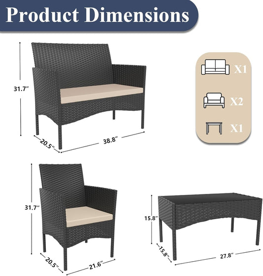 Stylish Four Piece Outdoor Rattan Patio Furniture Set
