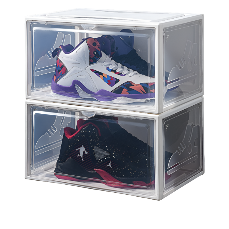 NNEOBA 2pcs Transparent Sneaker Shoe Box Dust-proof Storage Box Stackable Shoe Cabinet High-top Dustproof AJ Shoes Organizers Shoe Rack