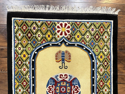 Chinese Rug 3x6 ft, Chinese Wool Rug, Tiensin Rug, Handmade Wool 3 x 6 Vintage Peking Rug, Art Deco Rug, Butterflies
