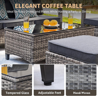 Outdoor Rattan Patio Furniture Set with Swivel Rockers