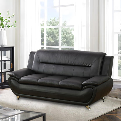 Living Room Furniture Set, Faux Leather Sofa Couch Set, 3 Pieces Modern Sofa Set for Living Room/Apartment/Office (Black)