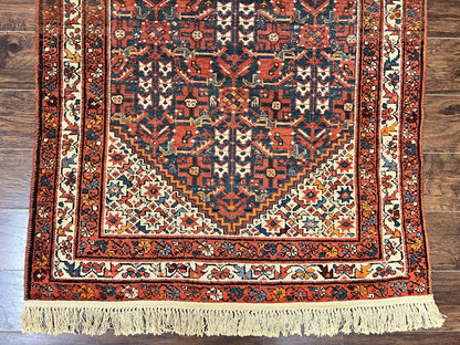 Persian Malayer Rug 4x7, Tribal Rug, Geometric, Antique Oriental Carpet, Red Blue Cream, Boho Rug, Hand Knotted Wool Rug