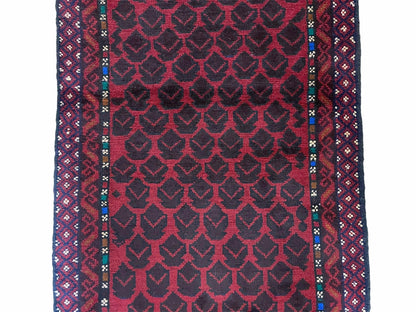 2' 8" X 4' 6" Vintage Handmade Tribal Wool Rug Balouchi Rug Afghan Rug Red Blue-3