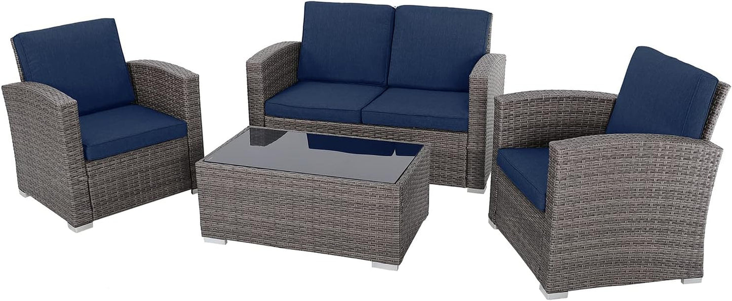 Navy Blue Outdoor Rattan Patio Furniture Set for Gatherings