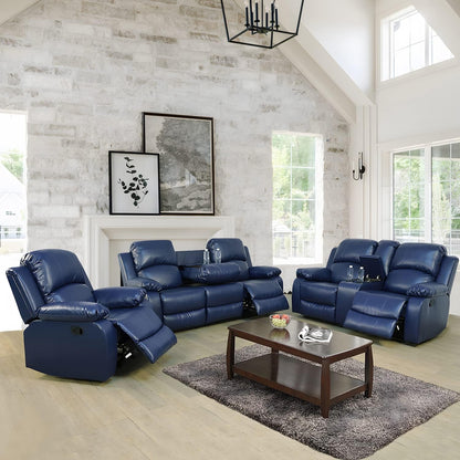 Manual Leather Recliner Sofa Set for Living Room Furniture Set,Leather Recliner Couch Set for Home/Office,Leather Couch Set for 3-Pieces(Sofa+Loveseat+Chair) Blue-0