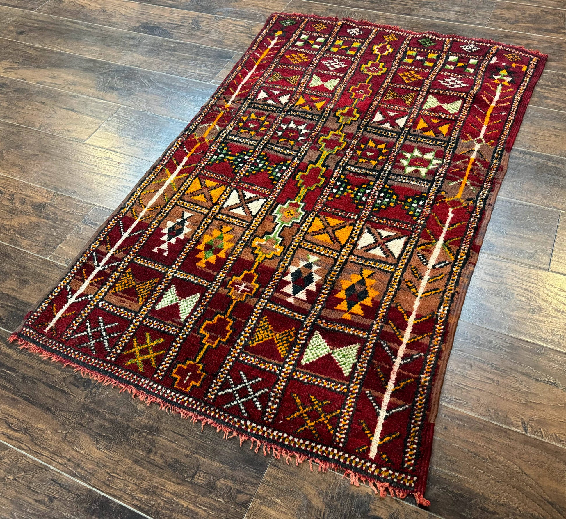 Moroccan Berber Tribal Rug 3x5, Geometric Area Rug, Red Orange Brown-1