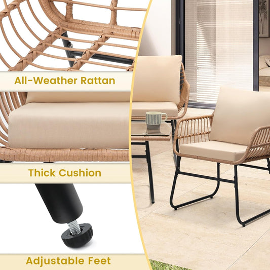 Four Piece Outdoor Wicker Sofa Rattan Chairs Set