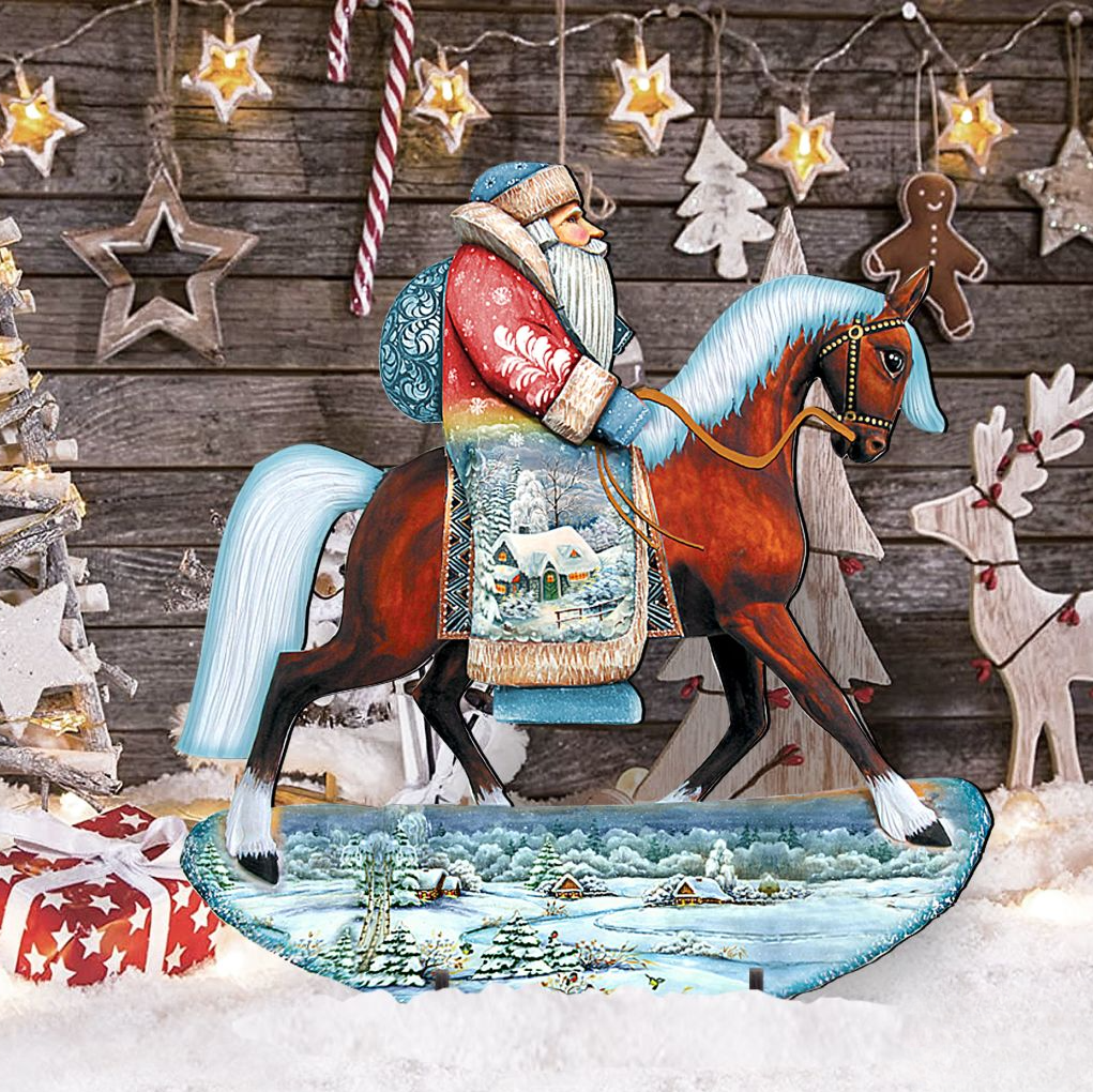 Horsey Santa Christmas Outdoor Yard Sign by G. DeBrekht - Christmas Santa Snowman Decor - 8151121F