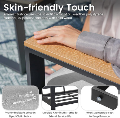 Aluminum Patio Furniture Set, 4 Piece Modern Outdoor Furniture with 6 Inch Cushion, Metal Patio Sectional Conversation Sets for Deck, Backyard, Porch (Grey)