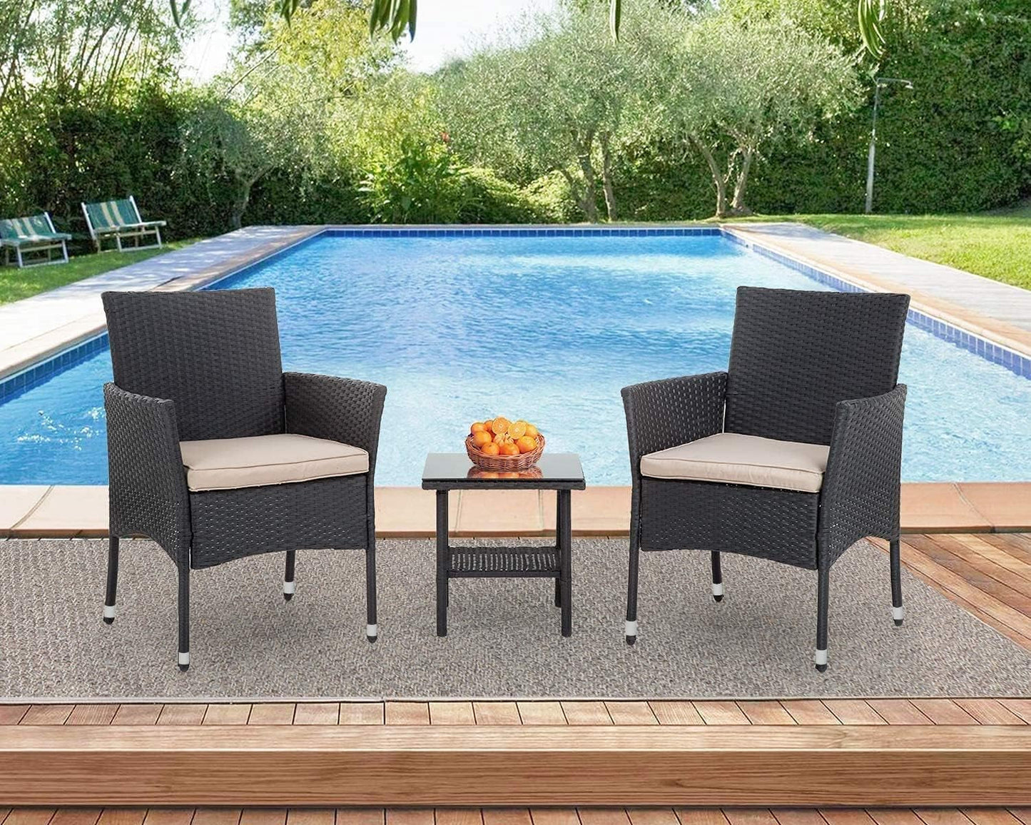 Patio Furniture Set Outdoor Furniture Wicker Bistro Rattan Chair Conversation Sets with Coffee Table for Yard Backyard Lawn Porch Poolside Balcony,Black and Beige