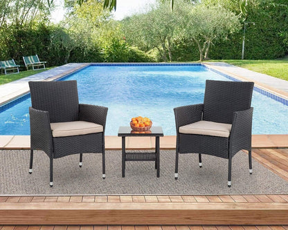 Patio Furniture Set Outdoor Furniture Wicker Bistro Rattan Chair Conversation Sets with Coffee Table for Yard Backyard Lawn Porch Poolside Balcony,Black and Beige