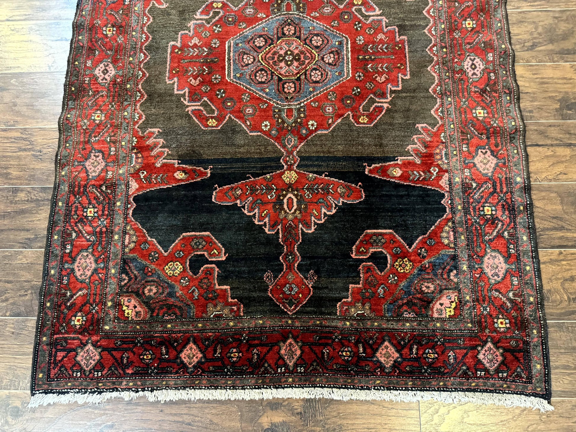 Antique Persian Tribal Rug 5x7, Geometric Wool Carpet, Kurdish Senneh Rug-4