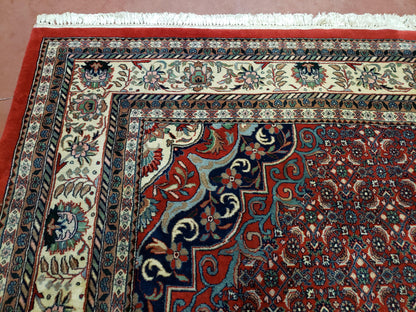 Indian Rug 9x12 Red Indo Bidjar Rug 9x12 Vintage Rug Allover Pattern Medallion Rug Wool Rug Nice Persian Design