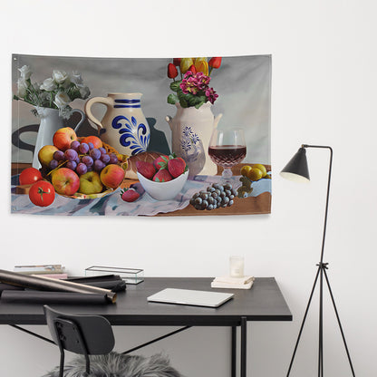 Still Life Grapes Painting Flag Tapestry