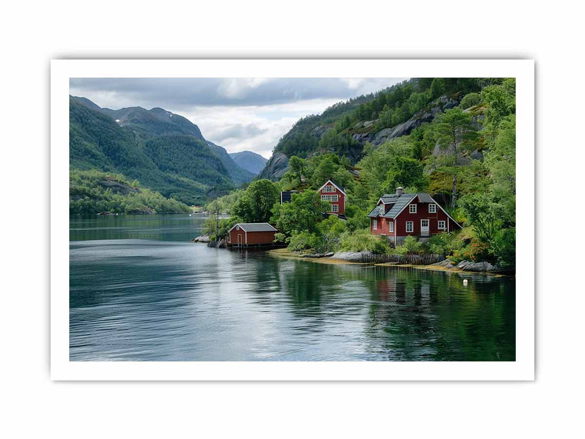 Lake Side Home Canvas Art Print
