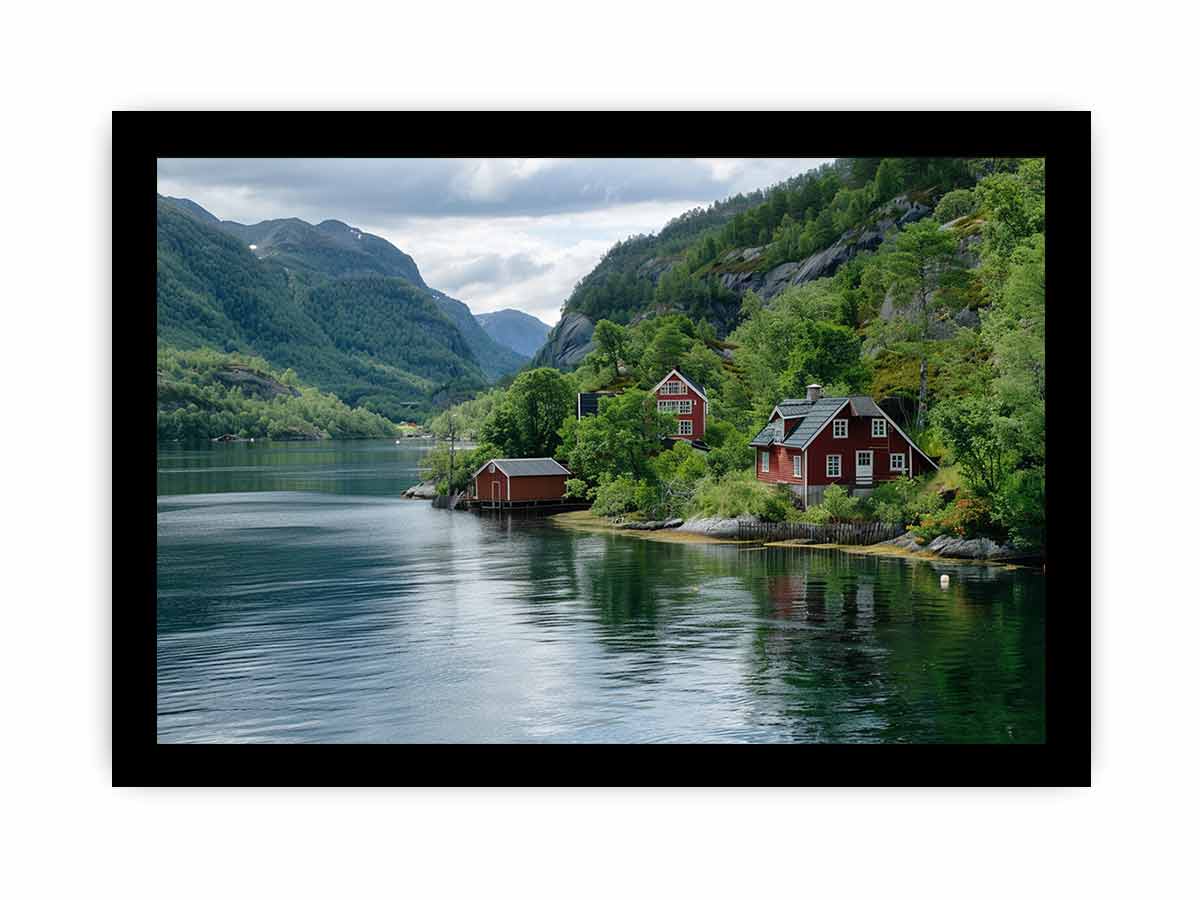 Lake Side Home Canvas Art Print