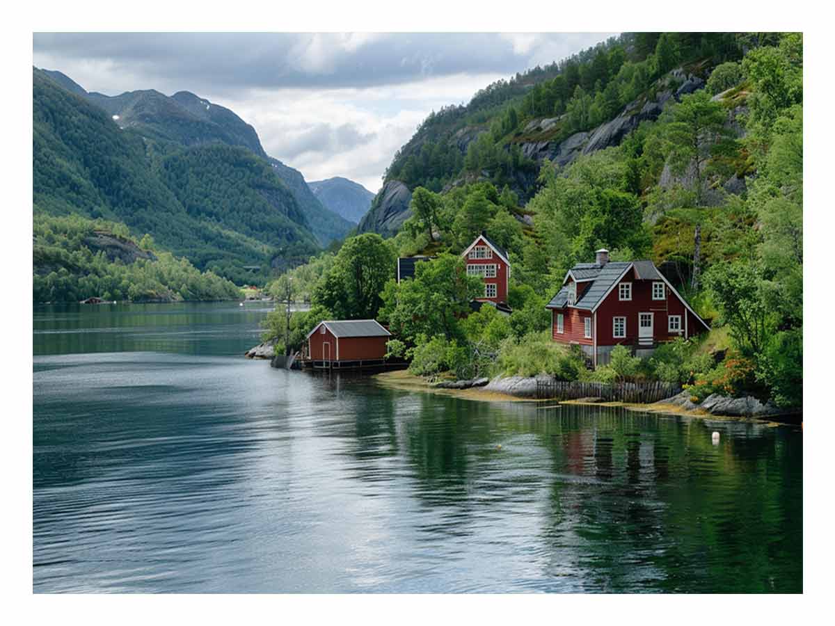Lake Side Home Canvas Art Print