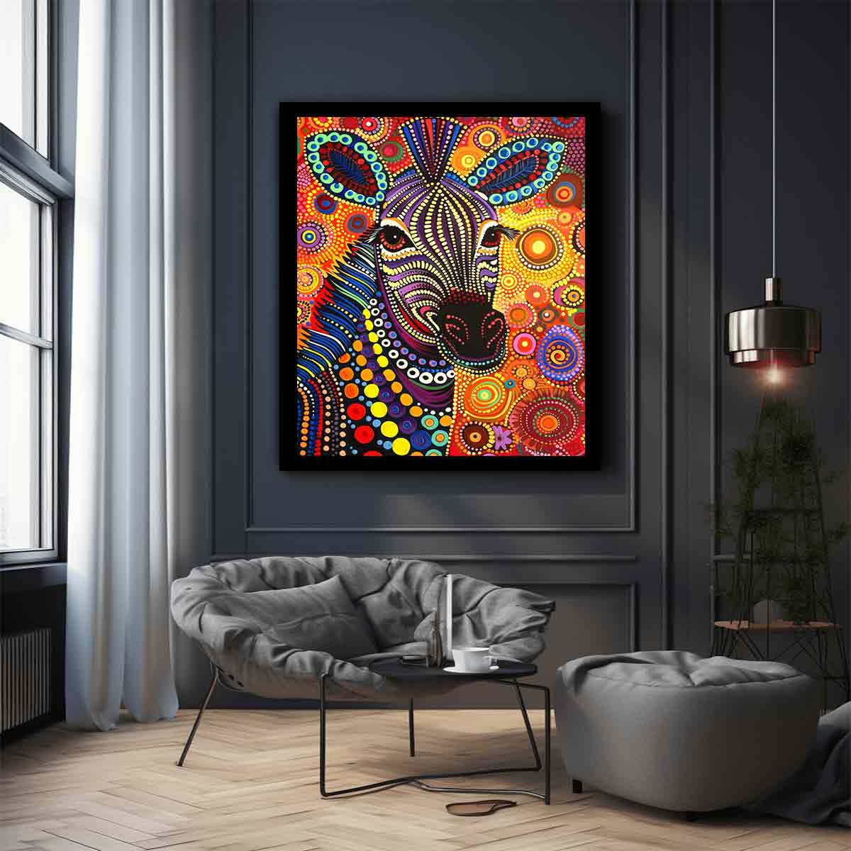Colorful Zebra  Style of Aboriginal Dot Painting