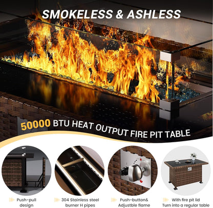 Outdoor Wicker Patio Furniture Set with Fire Pit