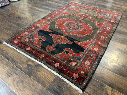 Antique Persian Tribal Rug 5x7, Geometric Wool Carpet, Kurdish Senneh Rug-1