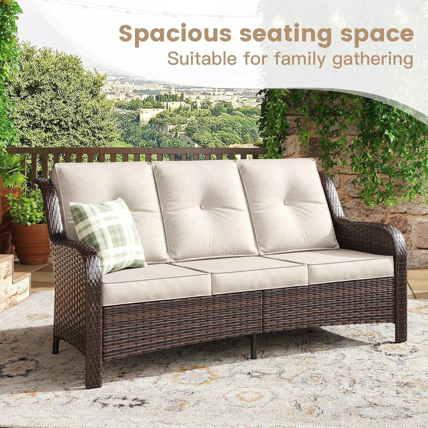 Nine Piece Outdoor Patio Wicker Furniture Set with Fire Table