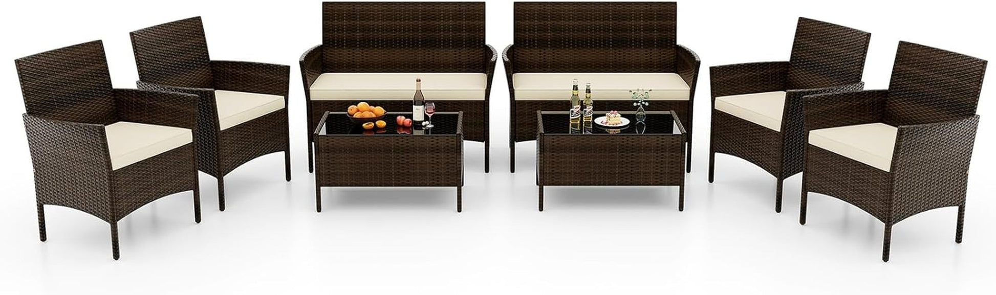 8-Piece Rattan Patio Furniture Set With Cushions-0