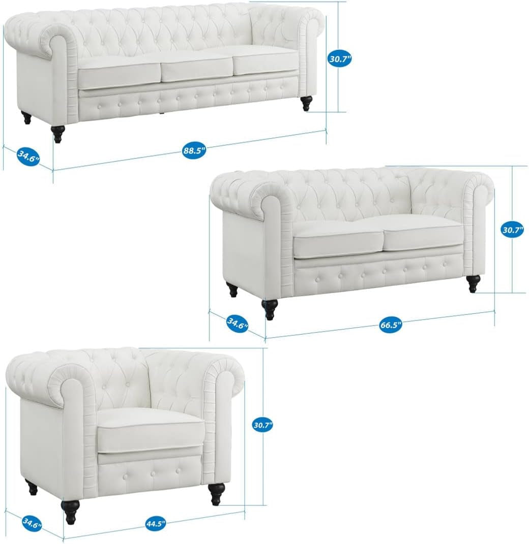 Chesterfield Sofa Set 3 Piece Muebles Para La Sala Juegos Living Room Set Modern Furniture Leather Sofa Set Couches for Living Room Furniture Sets Couch Sets for Living Room 3 Piece - Gray-1