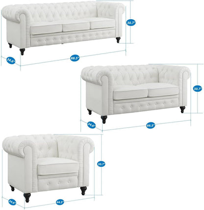 Chesterfield Sofa Set 3 Piece Muebles Para La Sala Juegos Living Room Set Modern Furniture Leather Sofa Set Couches for Living Room Furniture Sets Couch Sets for Living Room 3 Piece - Gray-1