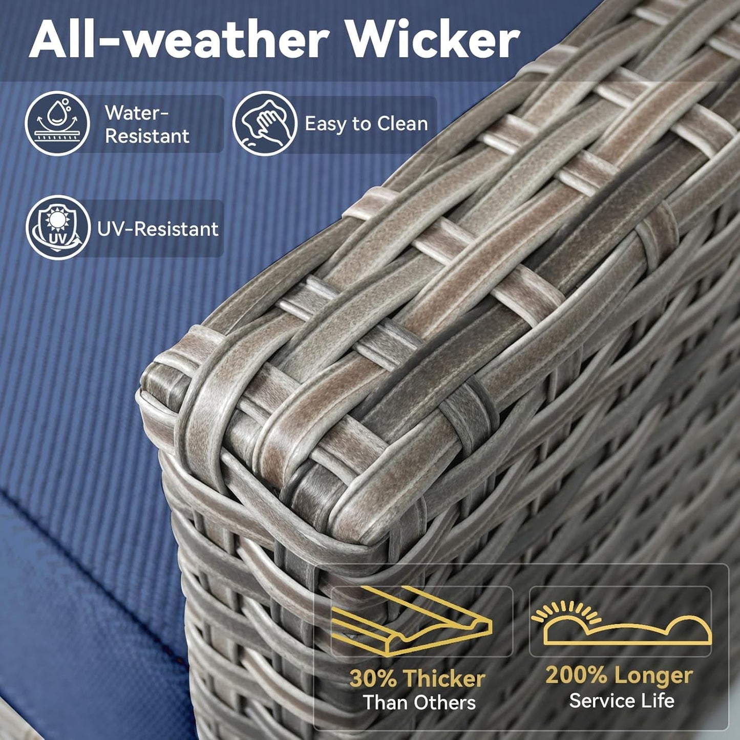 Outdoor Patio Furniture Set-5 Pieces All-Weather Wicker Outdoor Furniture with Swivel Patio Chairs Outdoor Patio Conversation Sets for Garden Porch Deck Grey/Blue