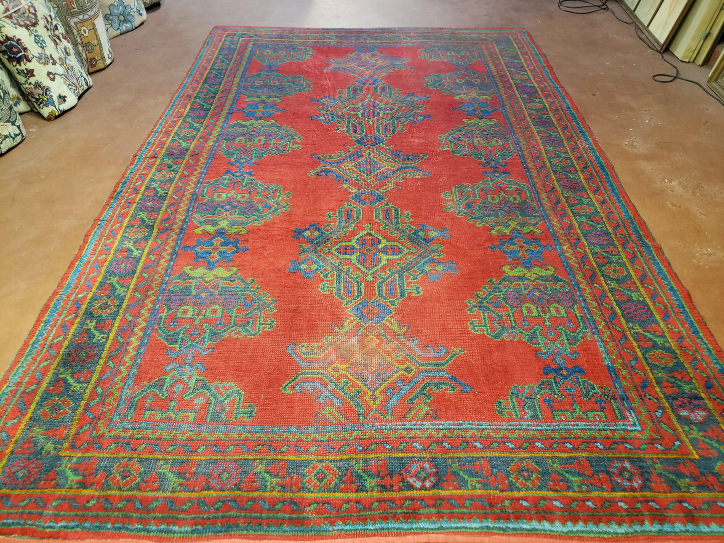 7x11 Turkish Oushak Rug, Vintage Red & Blue Oriental Carpet, Hand Knotted Wool Area Rug 7 x 11, Turkish Sparta Rug, Antique Turkish Rug Nice-0