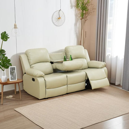Living Room Furniture Set Leather Recliner Sofa Set Loveseat Chair Furniture Sofa Set for Living Room/Small Space/Rv/House/Office/Theater Seating (A-Beige Leather,Sofa(3Seater))-0