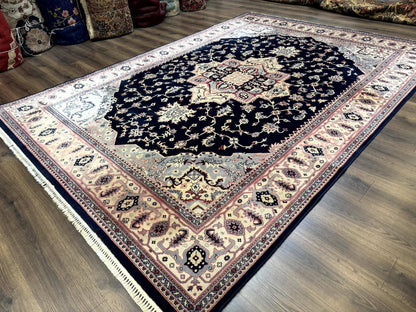 Karastan Rug 8x11 Navy Serapi, Kara Shah Rug, Navy Blue, Vintage Karastan Area Rug Wool Pile Karastan Rug