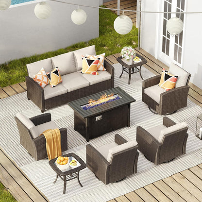 Eight Piece Outdoor Patio Furniture Set with Firepit