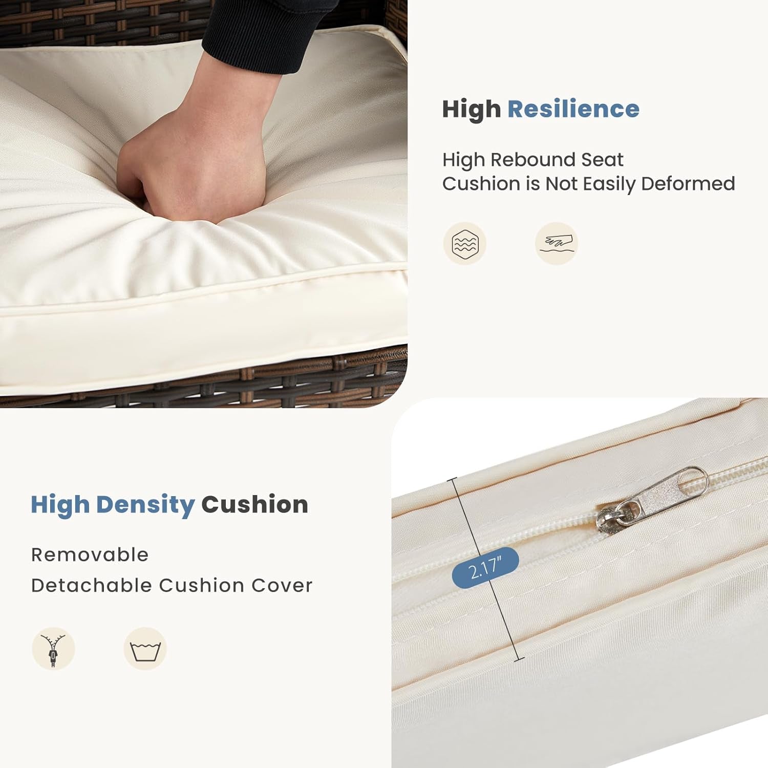 Patio Furniture Set 3 Pieces, Outdoor Wicker Furniture with Coffee Table, Modern Rattan Patio Chairs Conversation Sets with Sofa for Garden, Terrace, Porch, Balconies, Lawns(Brown and Beige)-3